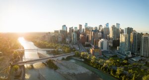 Calgary-Alberta-downtown-aerial-view-sunrise